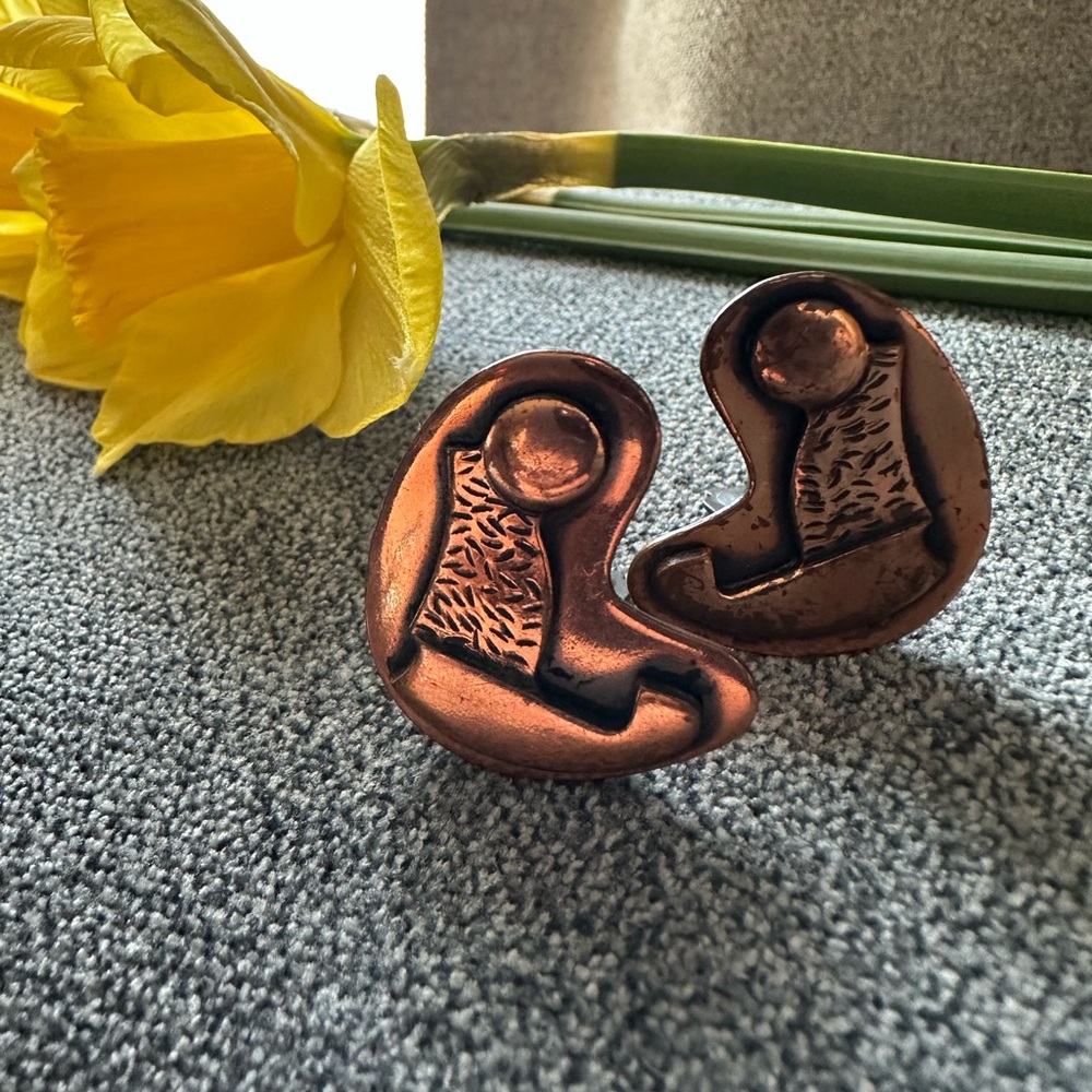 Copper Tone Abstract Heart Clip-On Earrings